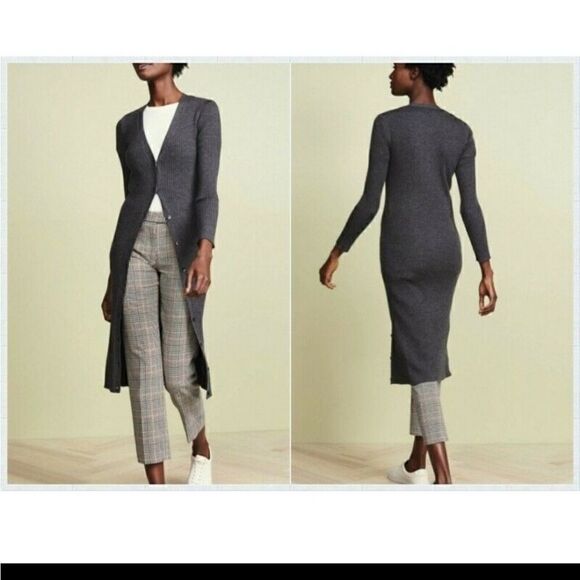 Alice + Olivia Dark Gray Annika Ribbed Long Cardigan Duster Sweater Dress - Picture 3 of 9